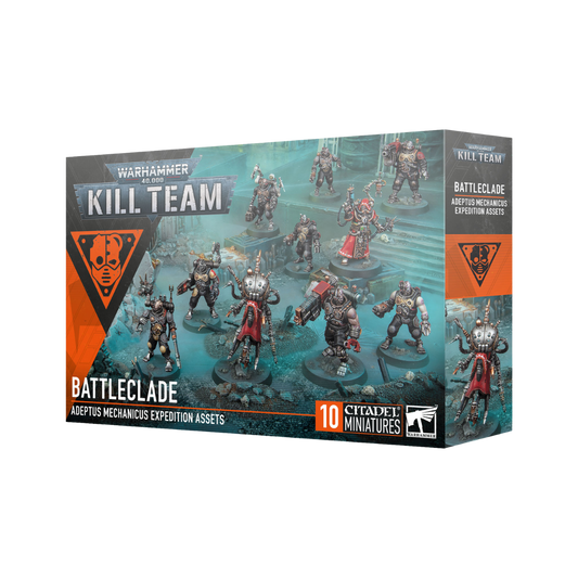 Kill Team Battleclade Adeptus Mechanicus box art featuring Technoarcheologist and servitor models