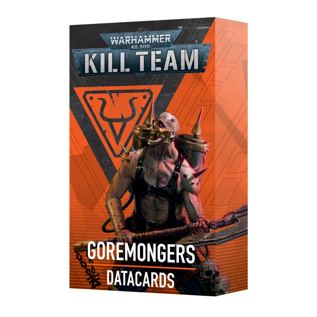 Warhammer 40k Kill Team Goremongers datacards with weapon stats, unit rules, and squad info for faster gameplay