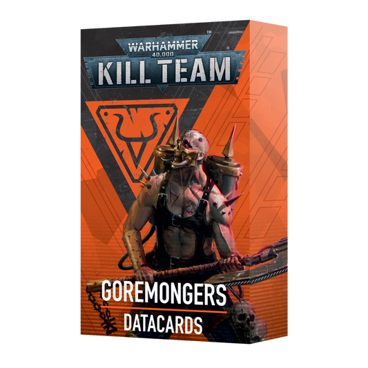 Warhammer 40k Kill Team Goremongers datacards with weapon stats, unit rules, and squad info for faster gameplay