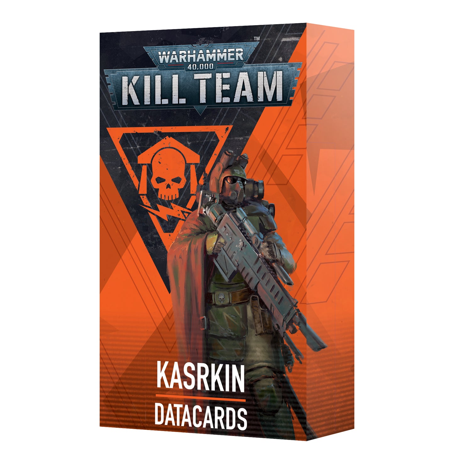 Kill Team Kasrkin Card Pack, featuring operative datacards, faction rules, ploys, and equipment cards for strategic gameplay.