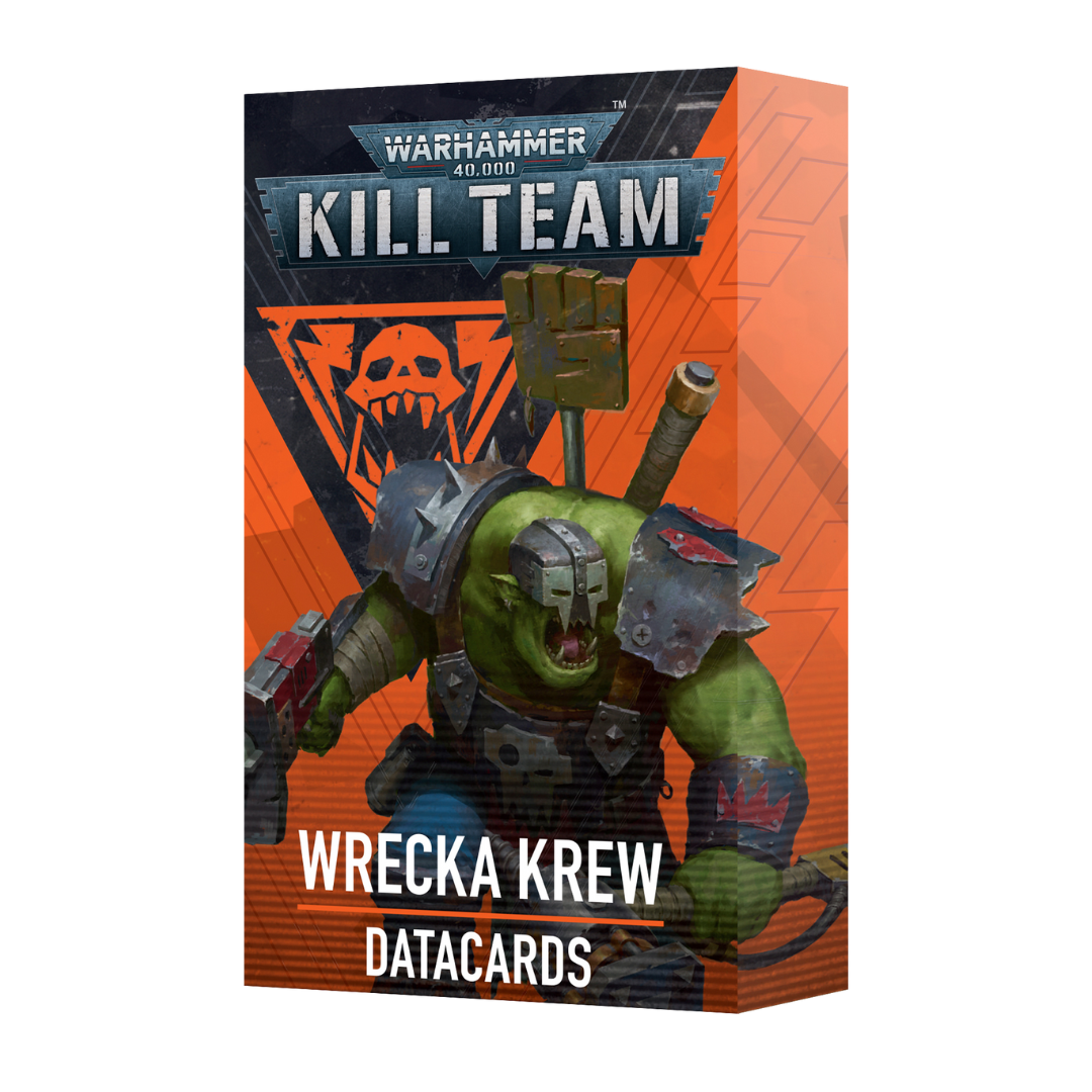 Warhammer 40K Kill Team: Datacards – Wrecka Krew set featuring key rules, tactics, and abilities for commanding Ork warriors in fast-paced skirmish battles.