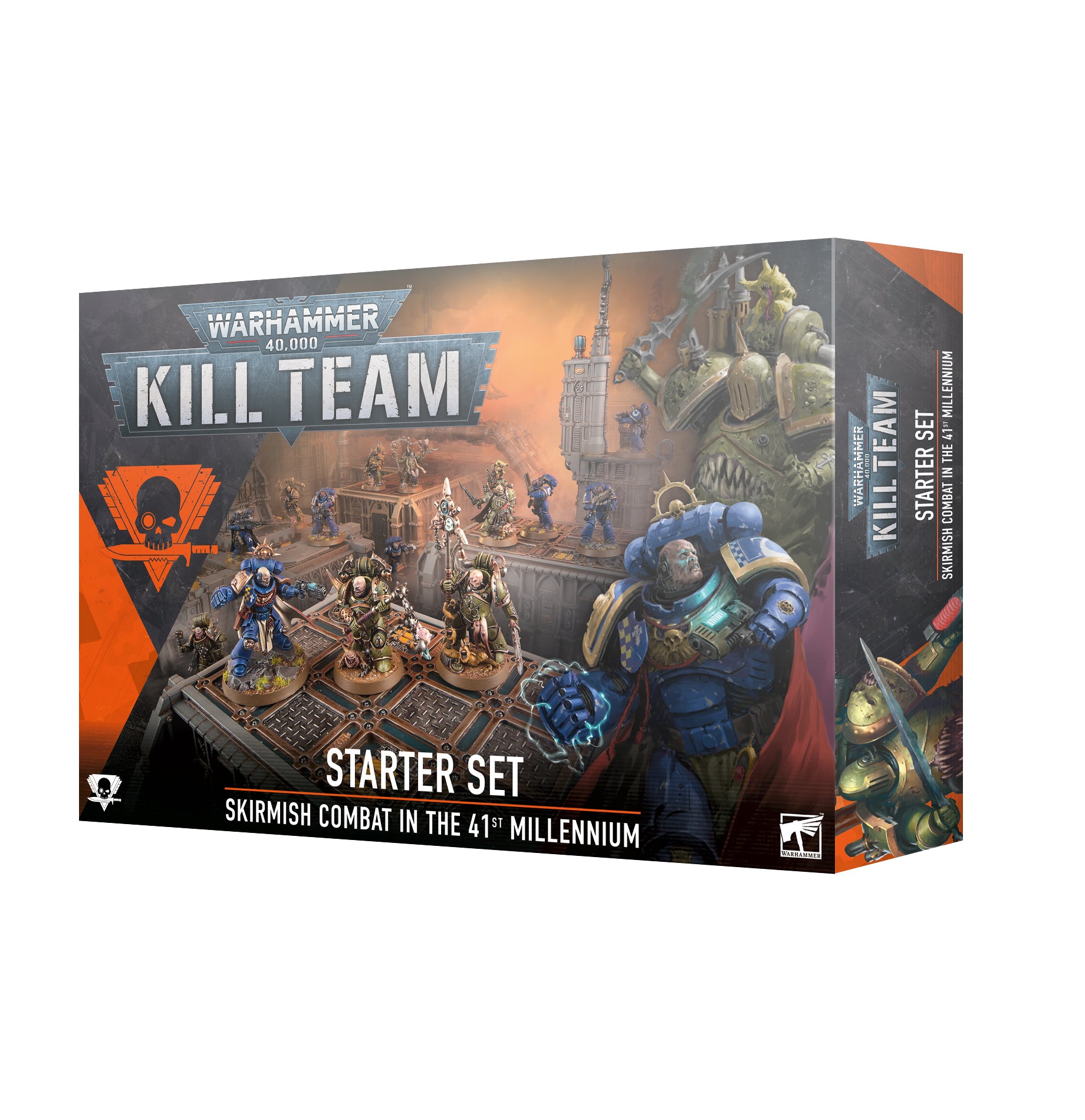 Kill Team Starter Set featuring Angels of Death and Plague Marines, including miniatures, terrain, and a game board.