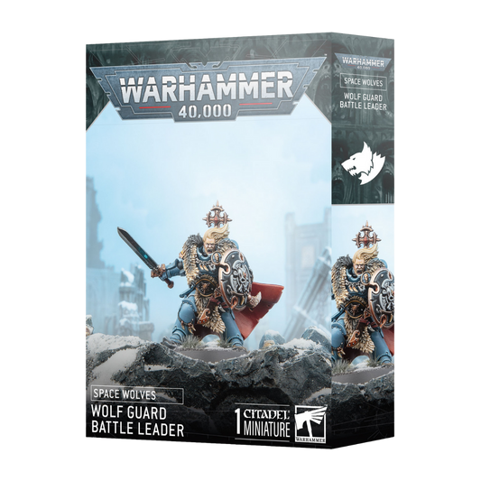 Warhammer 40k Space Wolves Wolf Guard Battle Leader kit with sword, hammer, shield, and head options