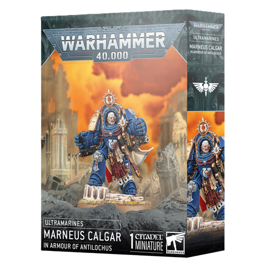 Warhammer 40k Ultramarines Marneus Calgar in Armour of Antilochus character miniature box