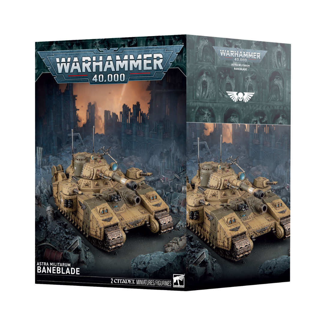 Warhammer 40k Astra Militarum Baneblade multipart plastic super-heavy tank kit box with Baneblade artwork.