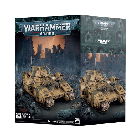 Warhammer 40k Astra Militarum Baneblade multipart plastic super-heavy tank kit box with Baneblade artwork.