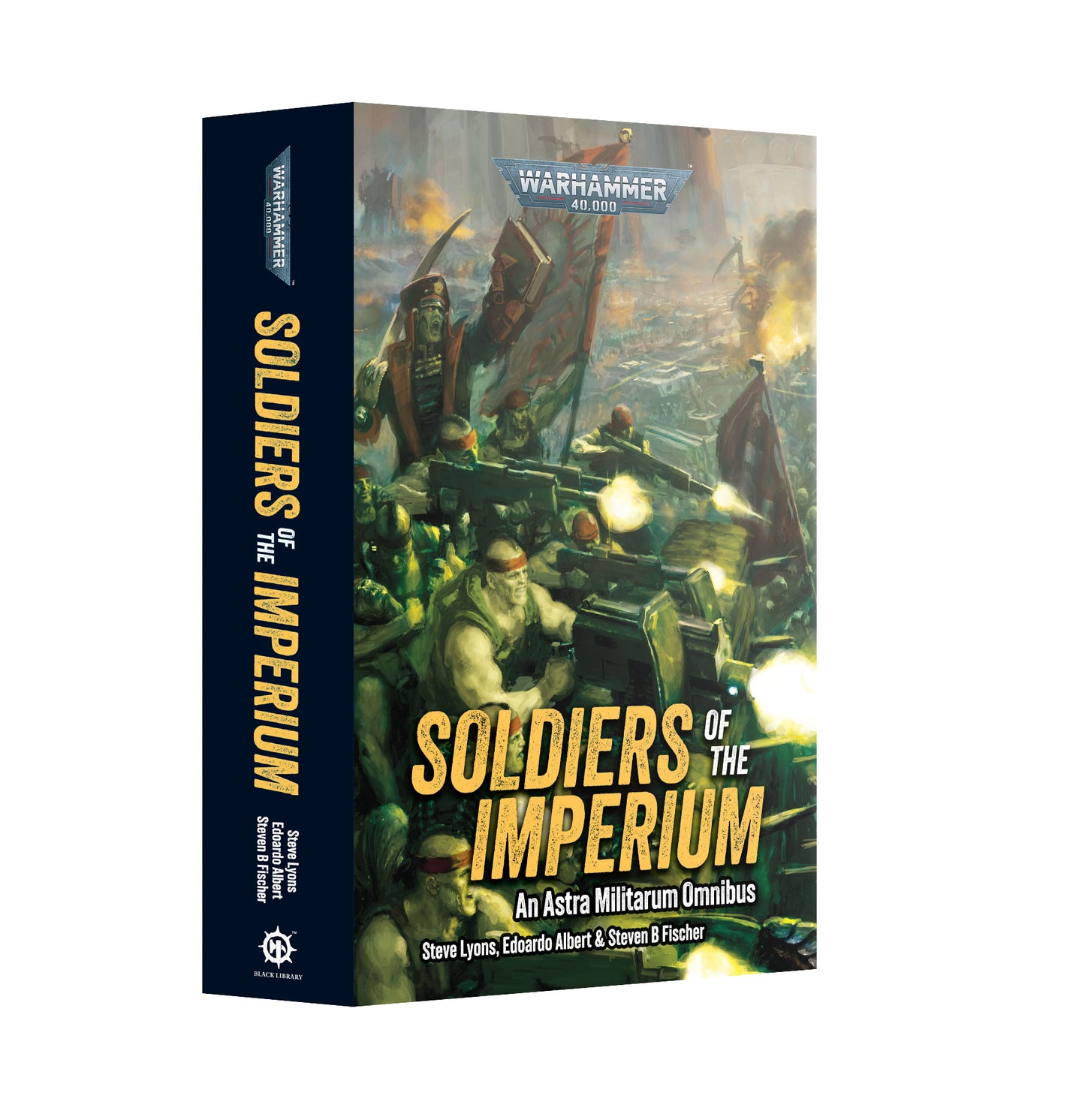 Black Library Soldiers of the Imperium book featuring tales of Kasrkin, Catachan Jungle Fighters, and the brave defenders of the Imperium in Warhammer 40k.