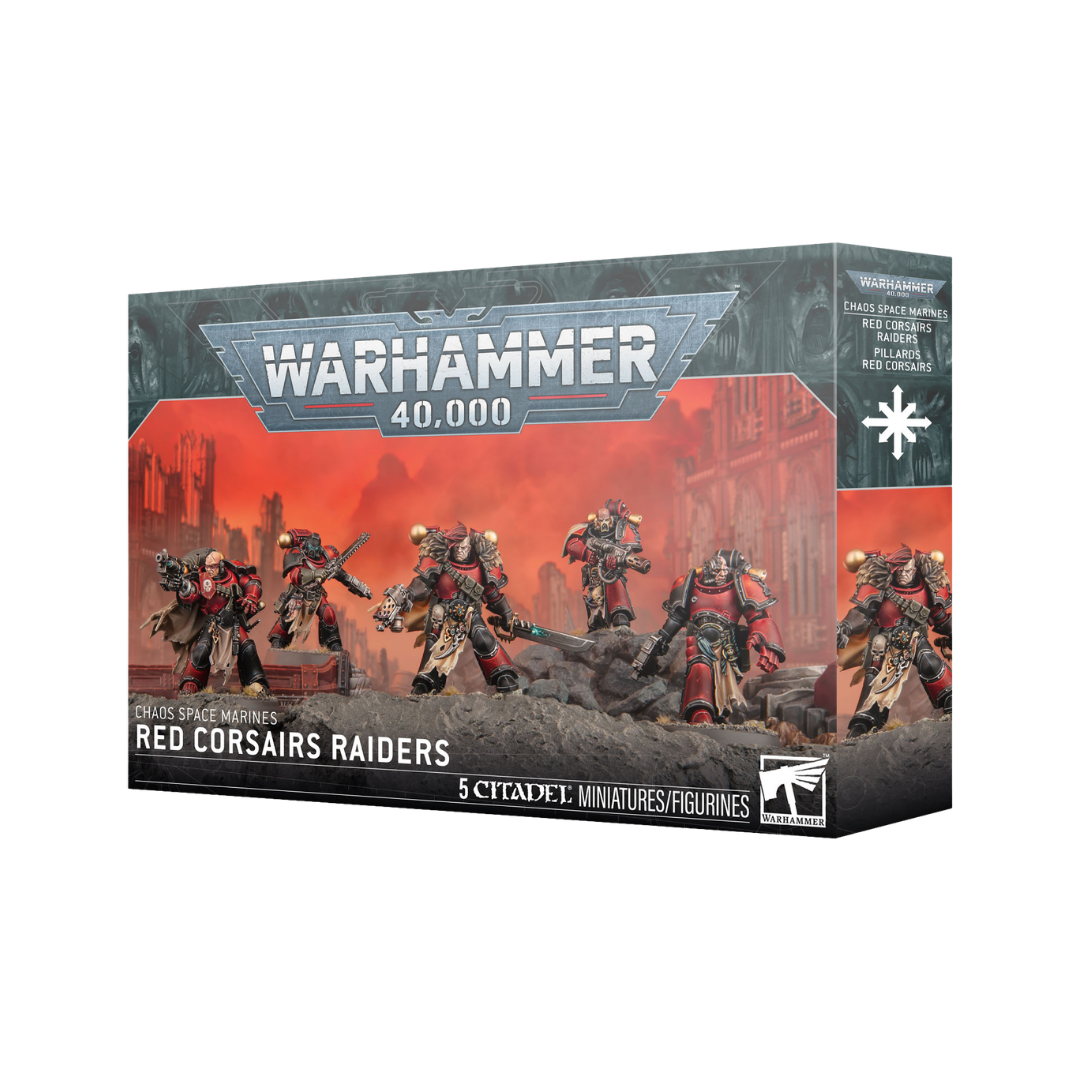 Warhammer 40,000 Chaos Space Marines Red Corsairs Raiders Citadel miniature squad box featuring customizable pirate themed marines