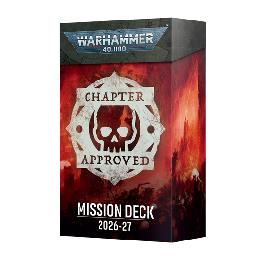 Warhammer 40000 Chapter Approved Mission Deck 2026-27 with mission cards and objective tokens