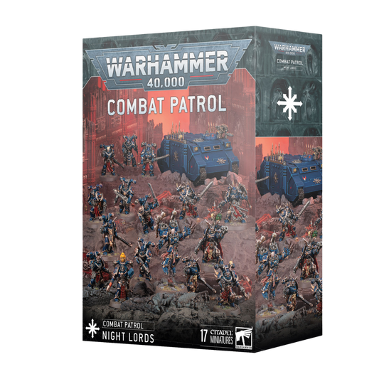 Warhammer 40k Combat Patrol Night Lords box set with Chaos Rhino, Chosen squad, Nemesis Claw, and Chaos Lord miniatures