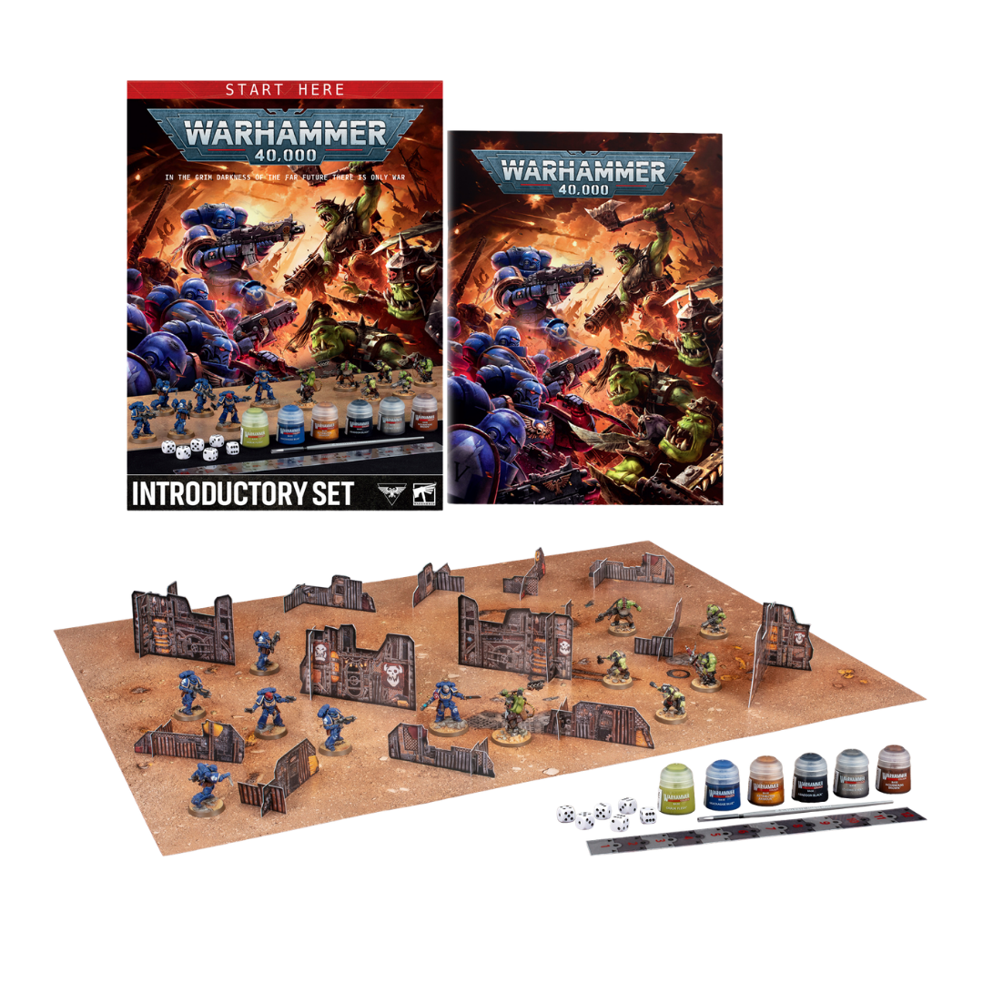 Warhammer 40k Introductory Set 11th Edition with Space Marines, Orks, paints, terrain and starter gaming accessories