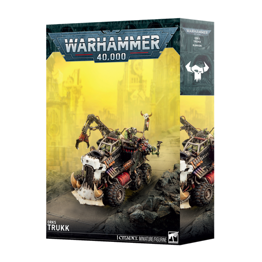 Warhammer 40k Orks Trukk Citadel vehicle miniature with grabbin’ klaw, buzzsaw, and spiked ram options.