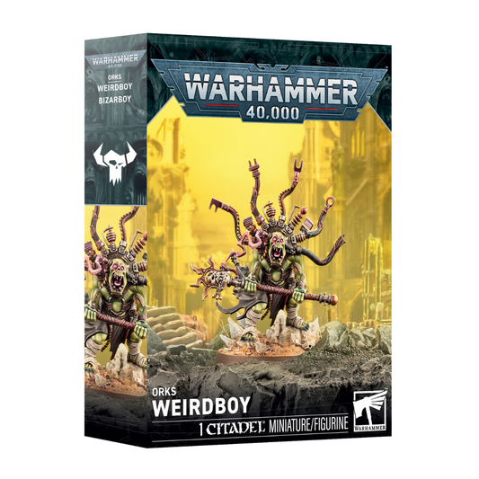 Warhammer 40k Orks Weirdboy Citadel miniature with Waaagh! staff and psychic equipment.