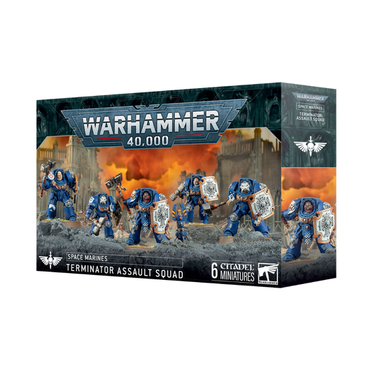 Warhammer 40k Space Marines Terminator Assault Squad kit with six Terminators displayed