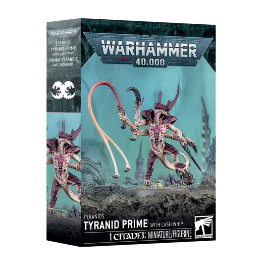 Warhammer 40k Tyranid Prime with Lash Whip Citadel miniature box featuring Tyranid synapse creature with bio weapon and claws