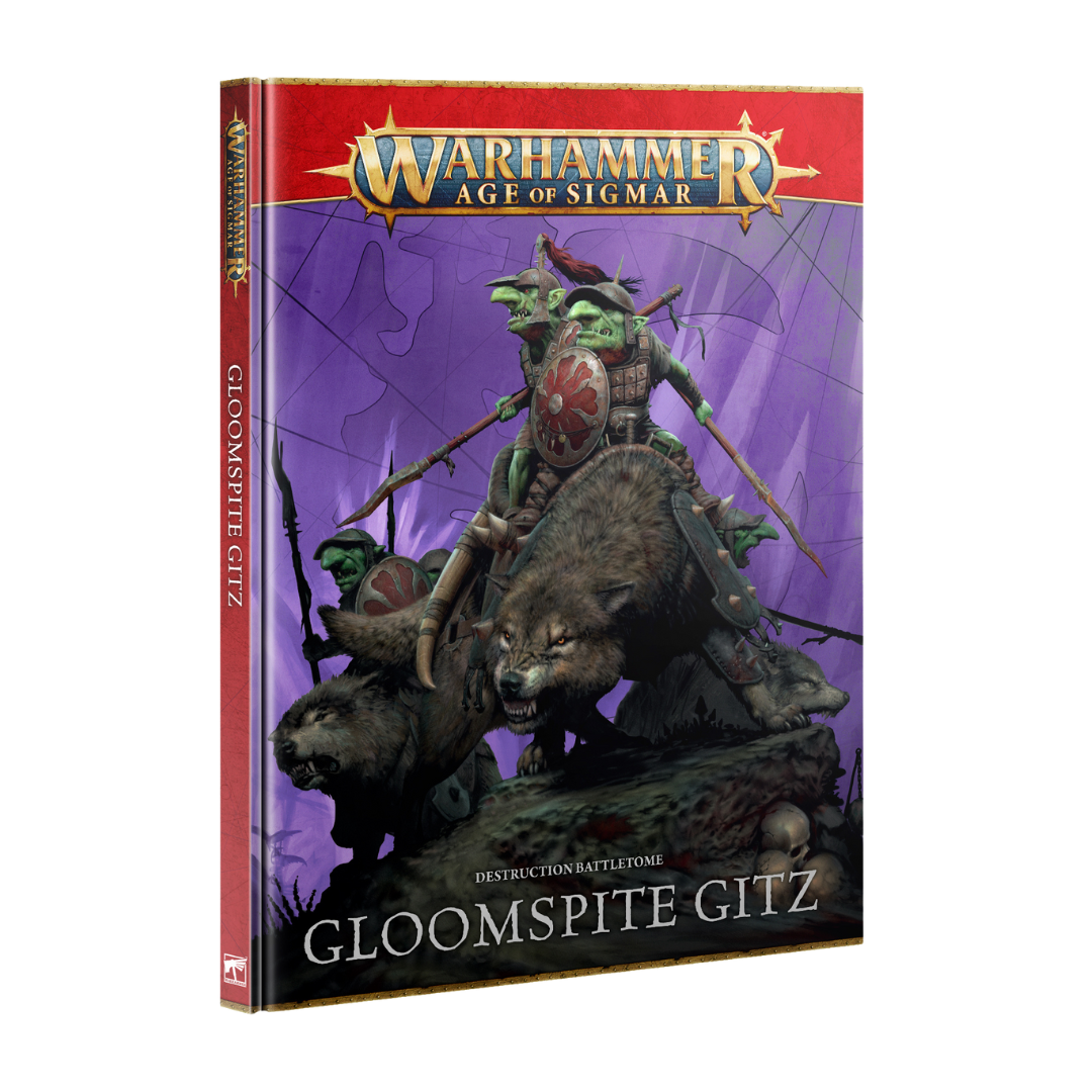 Warhammer Age of Sigmar Battletome Gloomspite Gitz cover featuring squigs, grots, and moonlit madness.