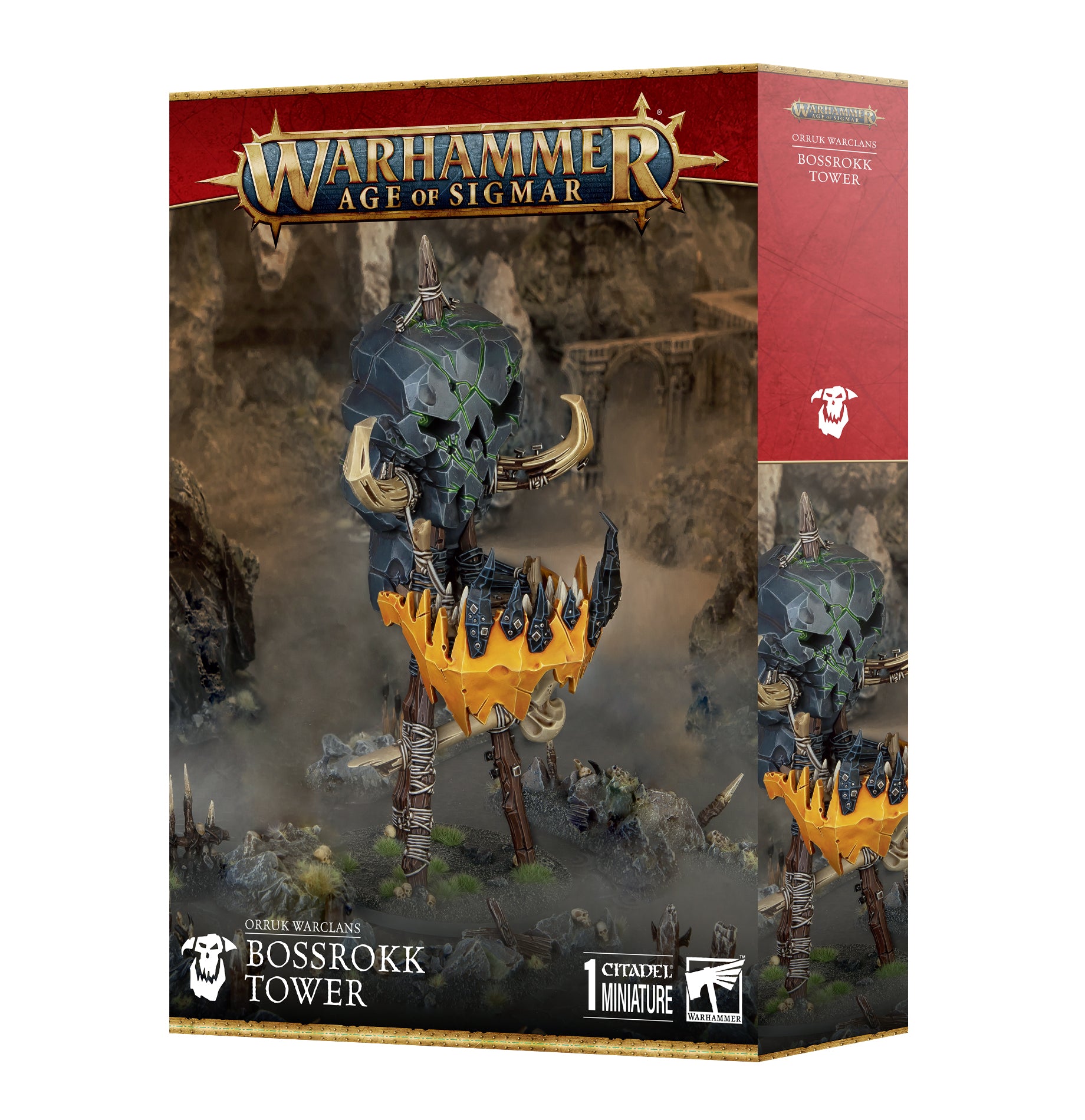 Warhammer Age of Sigmar Orruk Warclans Bossrokk Tower miniature, a towering force of destruction for Destruction armies.