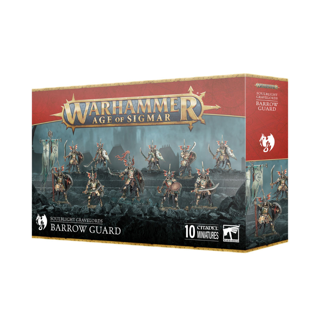 Warhammer Age of Sigmar Soulblight Gravelords Barrow Guard, elite undead infantry unit with heavy armor and ancient weapons for AoS vampire armies.