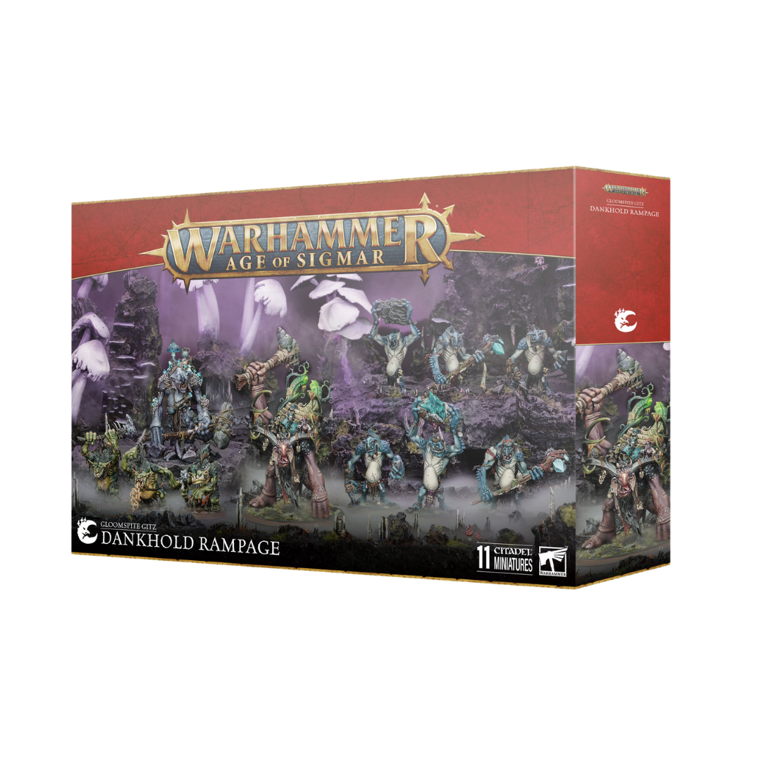Box art of the Warhammer Age of Sigmar Gloomspite Gitz Dankhold Rampage Battleforce featuring Trugg and troggoth units