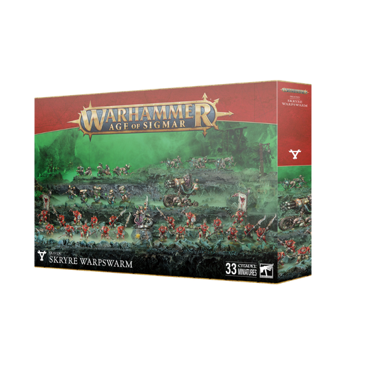 Box art of the Warhammer Age of Sigmar Skaven Skryre Warpswarm Battleforce featuring weapon teams and Stormvermin