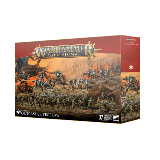 Box art of the Warhammer Age of Sigmar Sylvaneth Outcast Spitegrove Battleforce featuring Drycha, Dryads, and Revenants