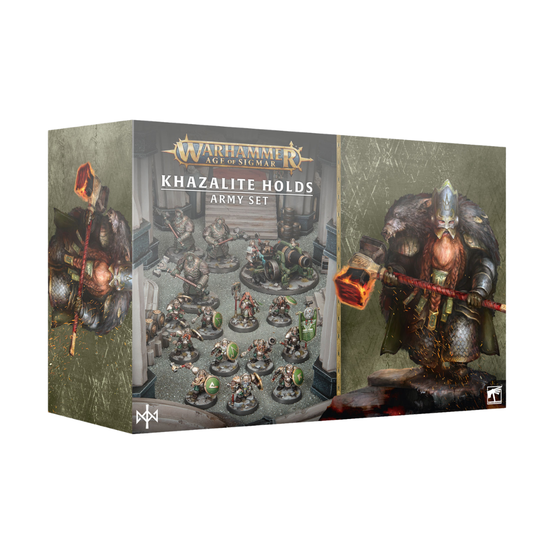Warhammer Age of Sigmar Khazalite Holds Army Set with duardin miniatures, Oathkeeper Cannon, and exclusive Battletome