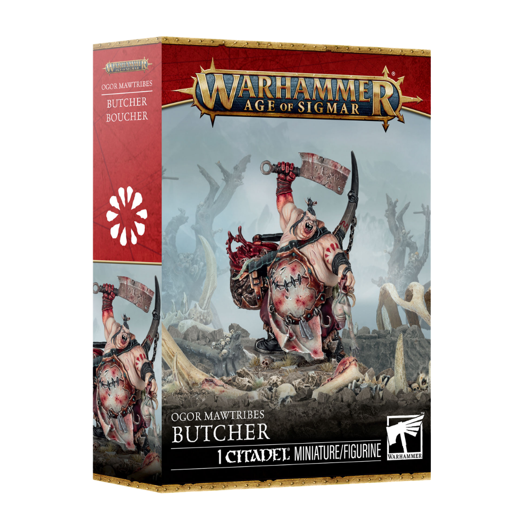 Warhammer Age of Sigmar Ogor Mawtribes Butcher Citadel miniature with two head options.