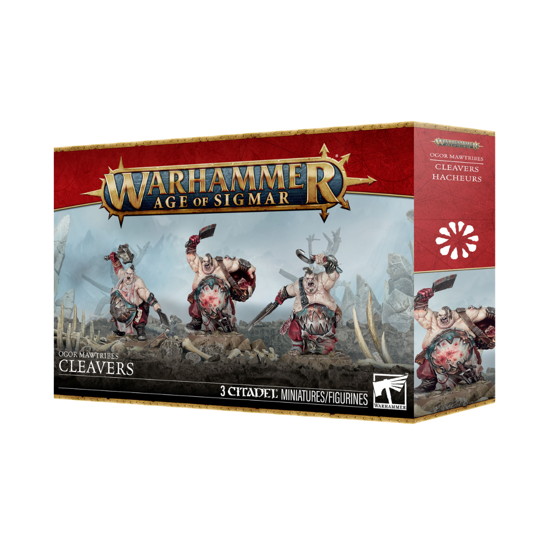 Warhammer Age of Sigmar Ogor Mawtribes Cleavers three-model multipart plastic Citadel miniature kit.