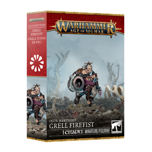 Warhammer Age of Sigmar Ogor Mawtribes Grell Firefist Citadel miniature with Blastbelch cannon.