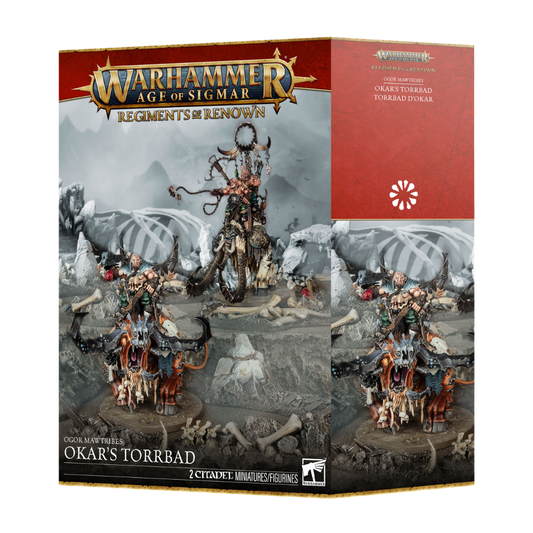Warhammer Age of Sigmar Ogor Mawtribes Okar’s Torrbad Regiment of Renown two-miniature set.