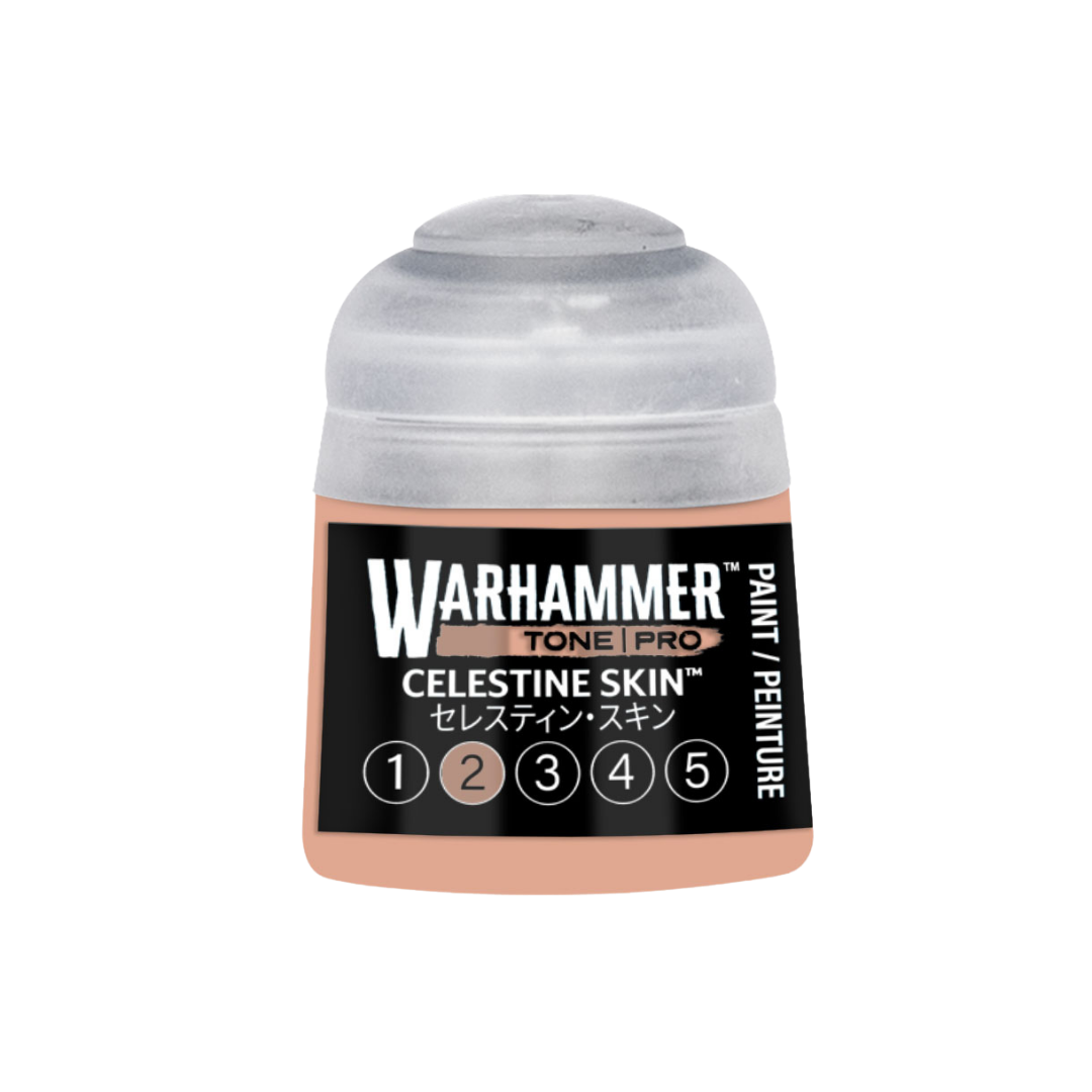 Warhammer Tone Pro Celestine Skin 12 ml miniature paints in five coordinated tones from dark to light.