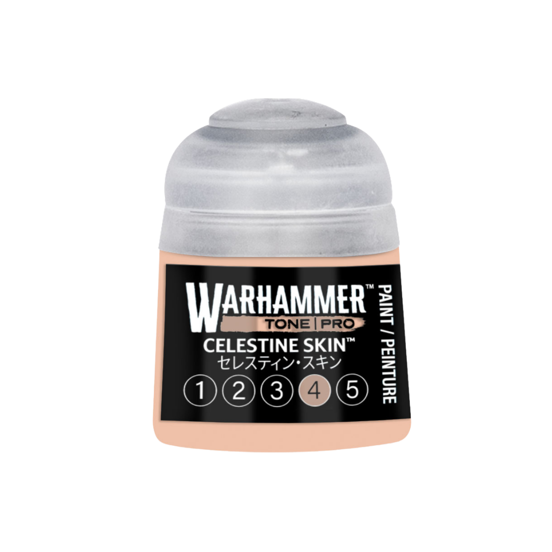 Warhammer Tone Pro Celestine Skin 12 ml miniature paints in five coordinated tones from dark to light.