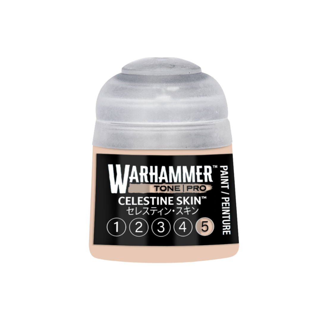 Warhammer Tone Pro Celestine Skin 12 ml miniature paints in five coordinated tones from dark to light.