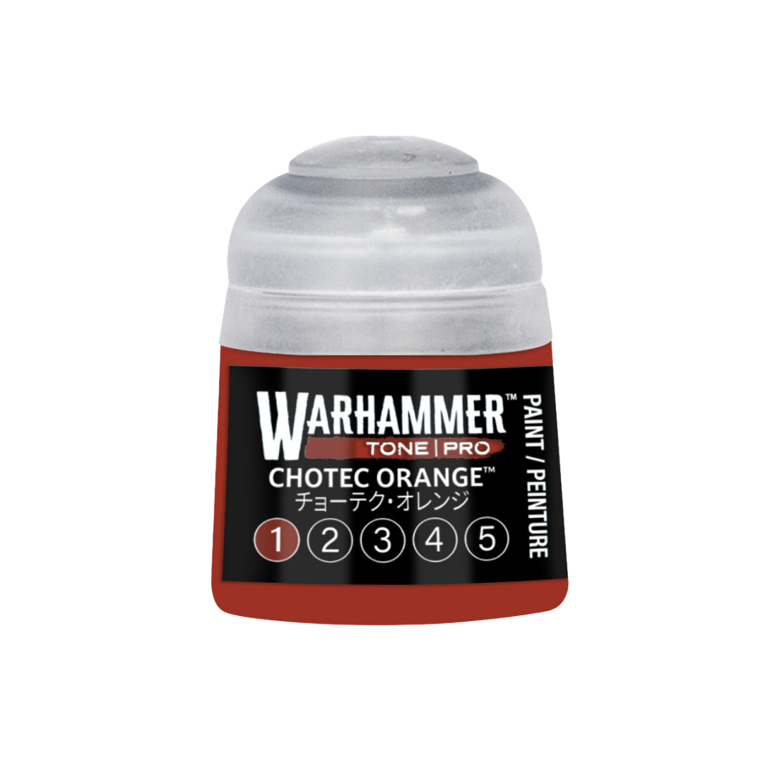 Warhammer Tone Pro Chotec Orange 12 ml miniature paints in five coordinated tones from dark to light.