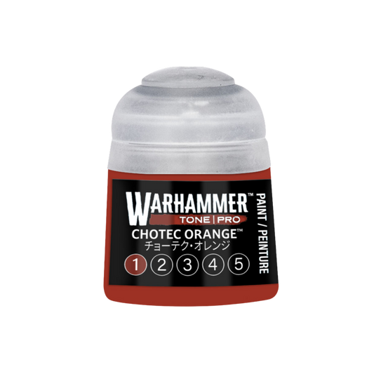 Warhammer Tone Pro Chotec Orange 12 ml miniature paints in five coordinated tones from dark to light.