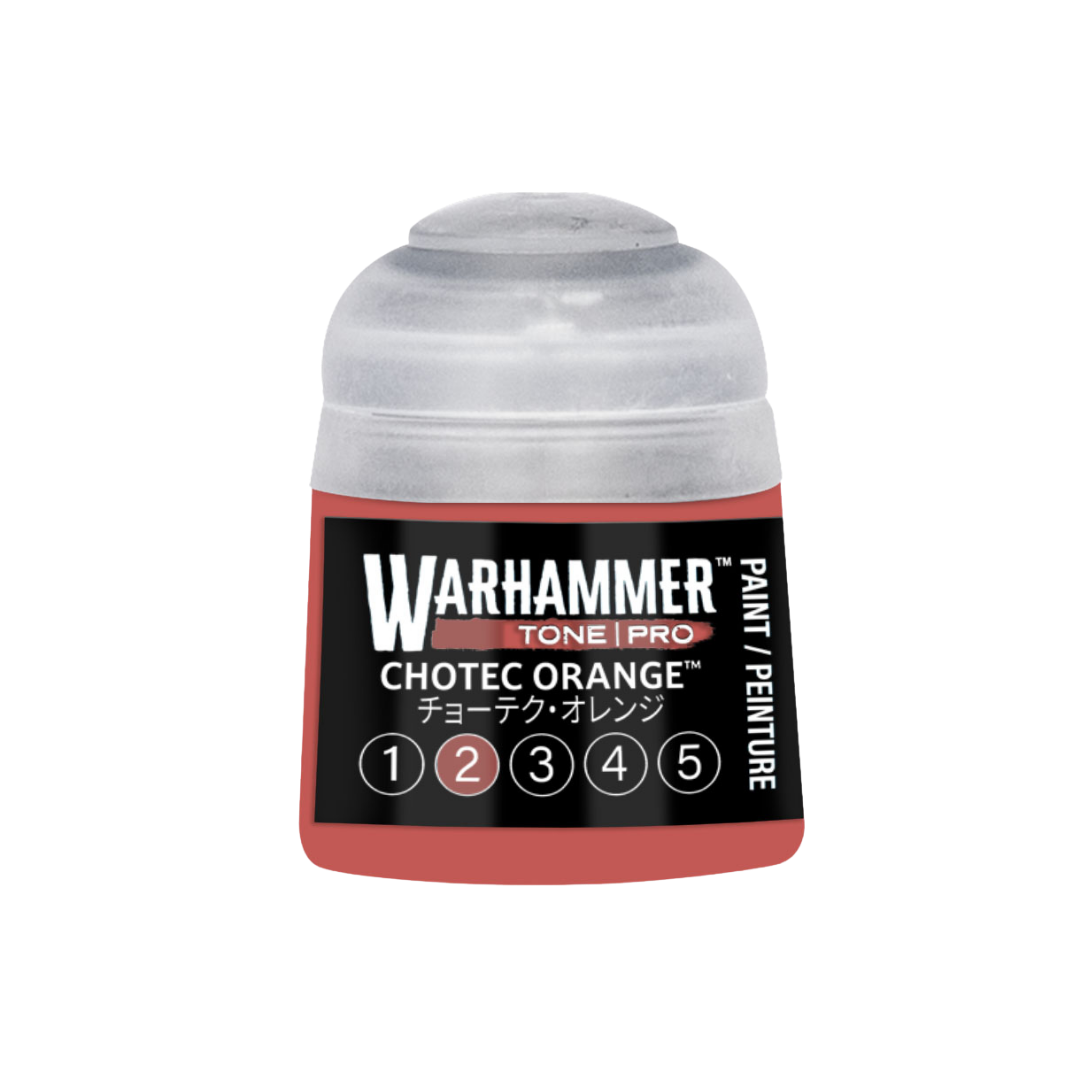 Warhammer Tone Pro Chotec Orange 12 ml miniature paints in five coordinated tones from dark to light.