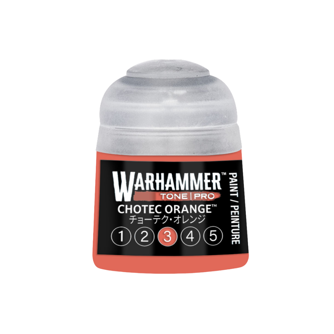 Warhammer Tone Pro Chotec Orange 12 ml miniature paints in five coordinated tones from dark to light.