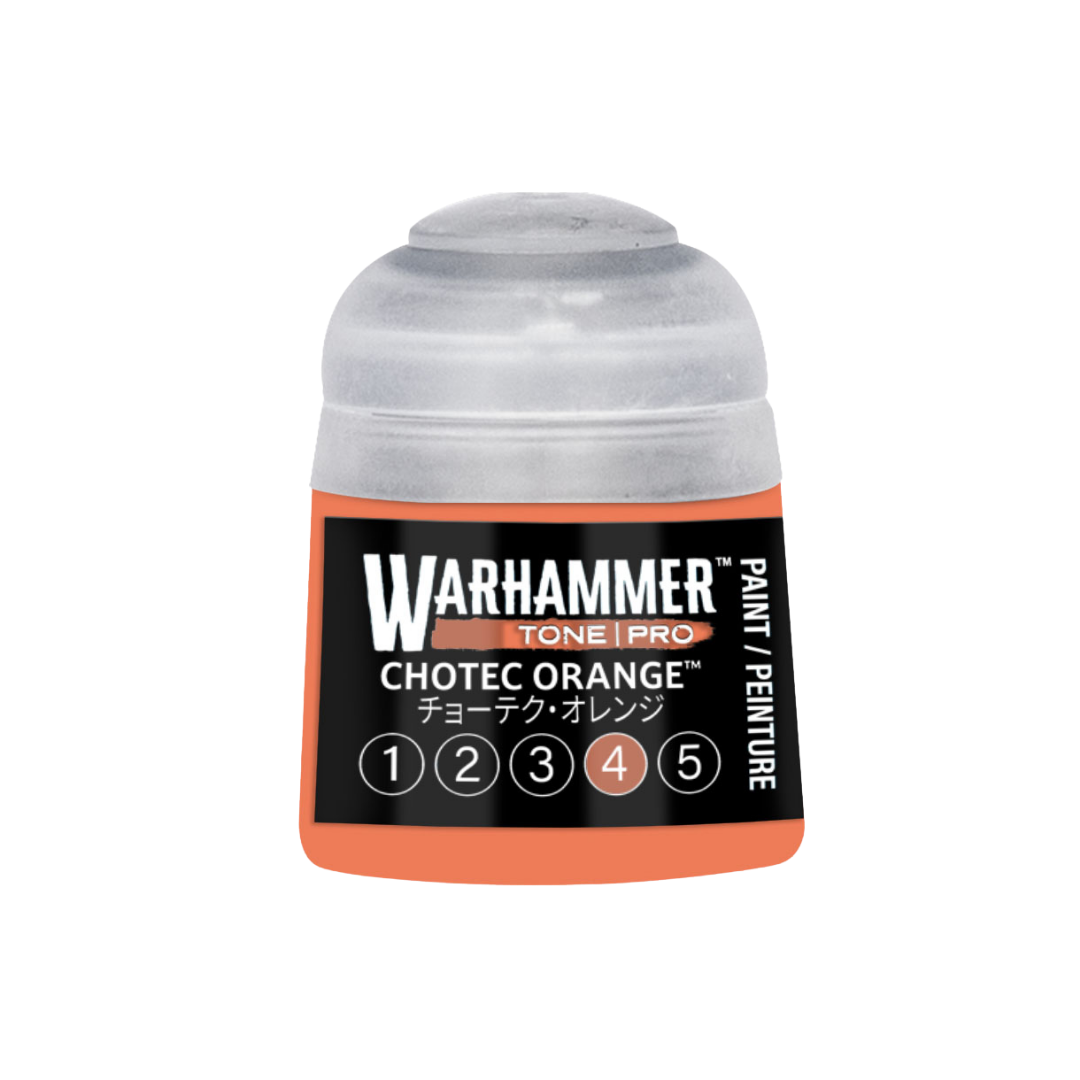 Warhammer Tone Pro Chotec Orange 12 ml miniature paints in five coordinated tones from dark to light.