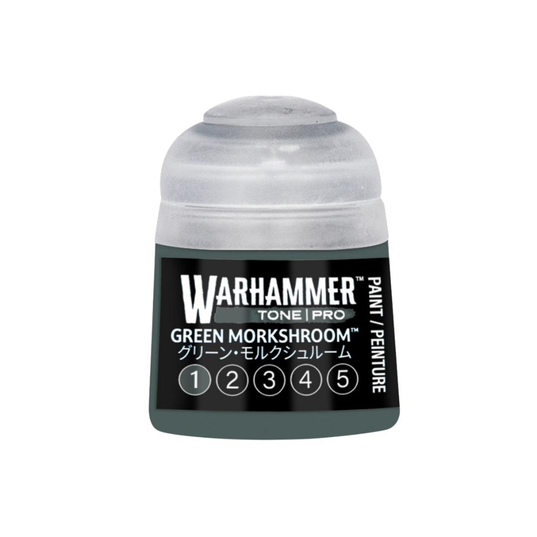 Warhammer Tone Pro Green Morkshroom 12 ml miniature paints in five coordinated tones from dark to light.