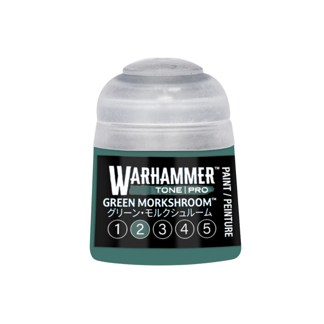 Warhammer Tone Pro Green Morkshroom 12 ml miniature paints in five coordinated tones from dark to light.