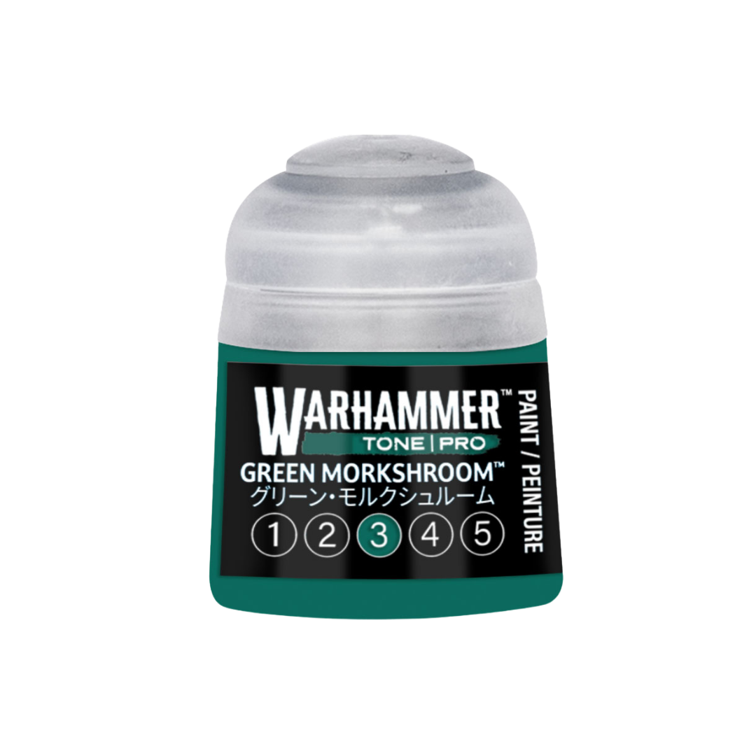Warhammer Tone Pro Green Morkshroom 12 ml miniature paints in five coordinated tones from dark to light.