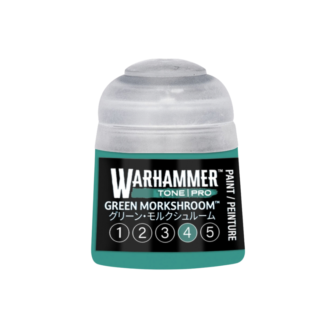 Warhammer Tone Pro Green Morkshroom 12 ml miniature paints in five coordinated tones from dark to light.
