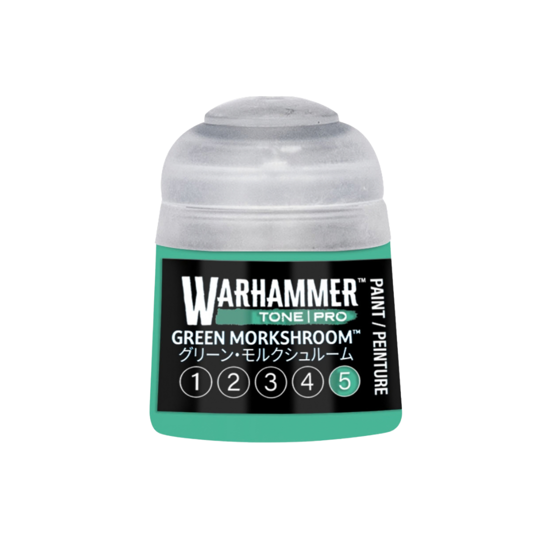 Warhammer Tone Pro Green Morkshroom 12 ml miniature paints in five coordinated tones from dark to light.