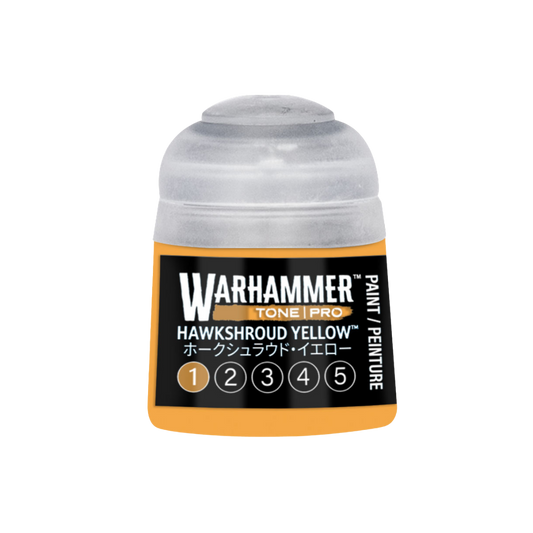 Warhammer Tone Pro Hawkshroud Yellow 12 ml miniature paints in five coordinated tones from dark to light.