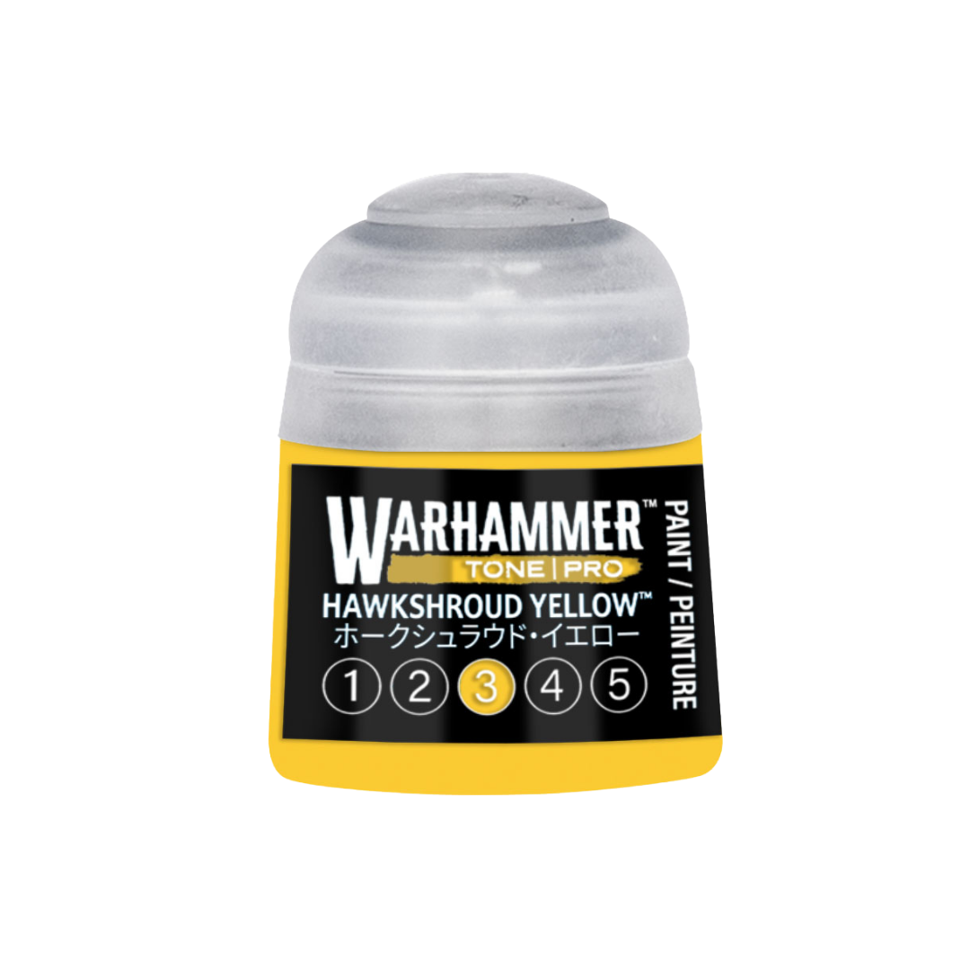 Warhammer Tone Pro Hawkshroud Yellow 12 ml miniature paints in five coordinated tones from dark to light.