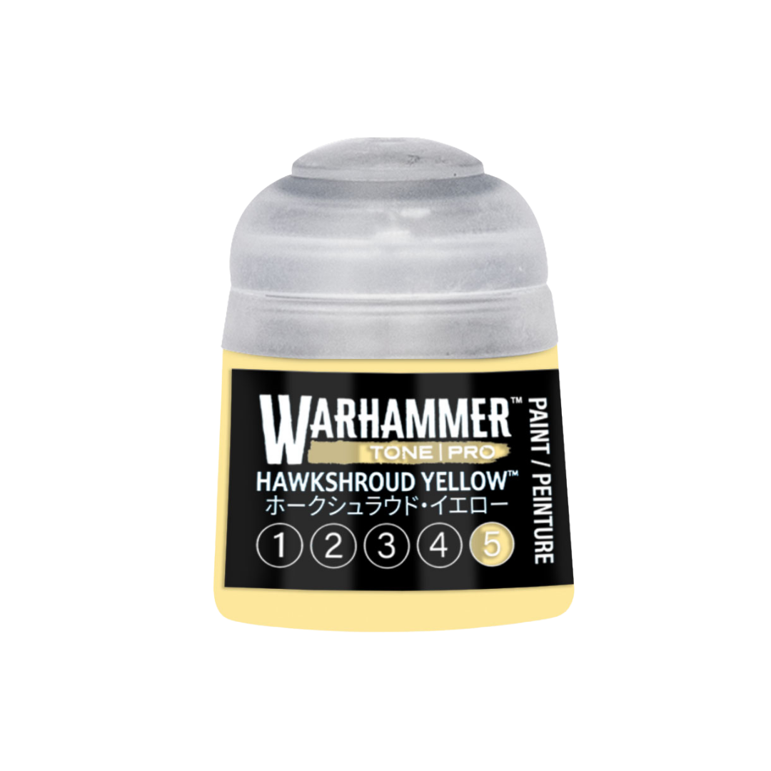 Warhammer Tone Pro Hawkshroud Yellow 12 ml miniature paints in five coordinated tones from dark to light.