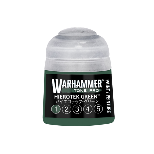 Warhammer Tone Pro Hierotek Green 12 ml miniature paints in five coordinated tones from dark to light.