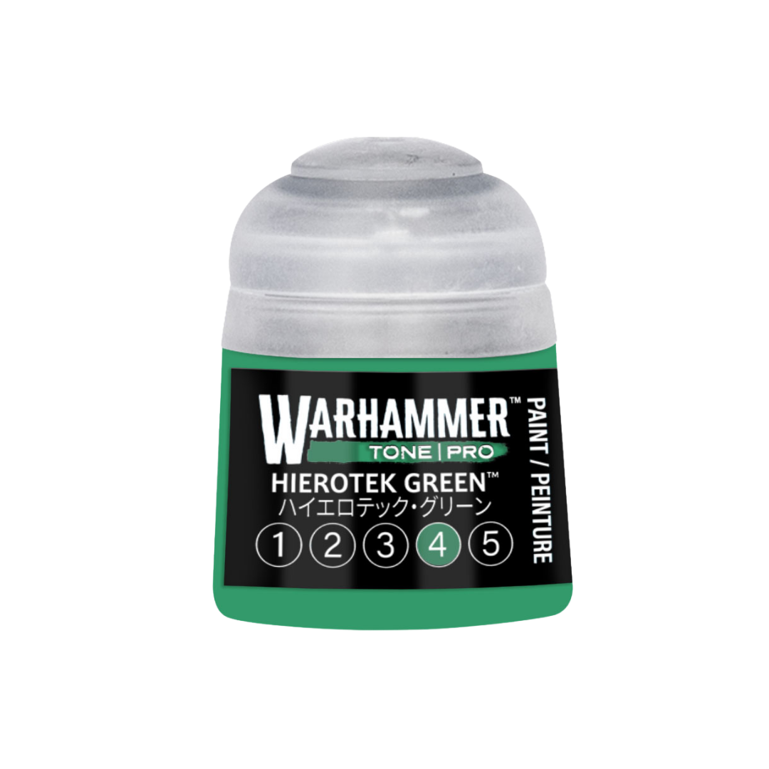 Warhammer Tone Pro Hierotek Green 12 ml miniature paints in five coordinated tones from dark to light.