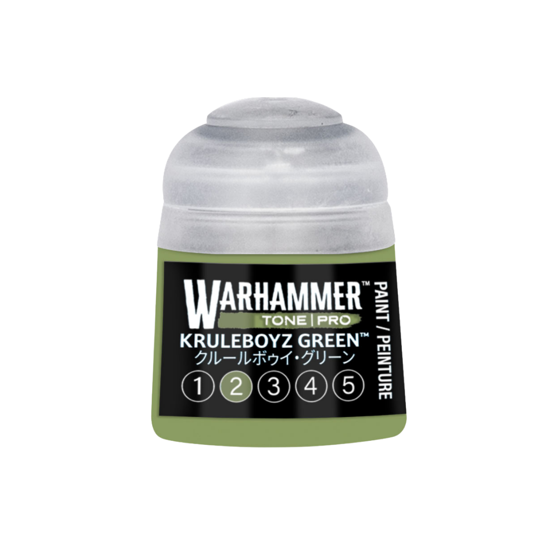 Warhammer Tone Pro Kruleboyz Green 12 ml miniature paints in five coordinated tones from dark to light.