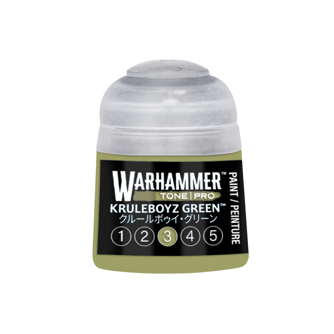 Warhammer Tone Pro Kruleboyz Green 12 ml miniature paints in five coordinated tones from dark to light.